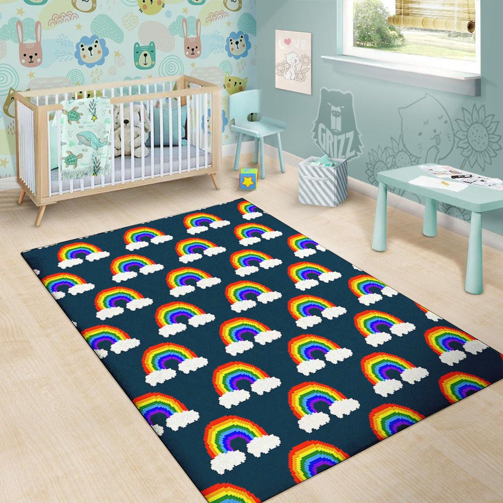 Rainbow Pixel Print Pattern Floor Mat-grizzshop
