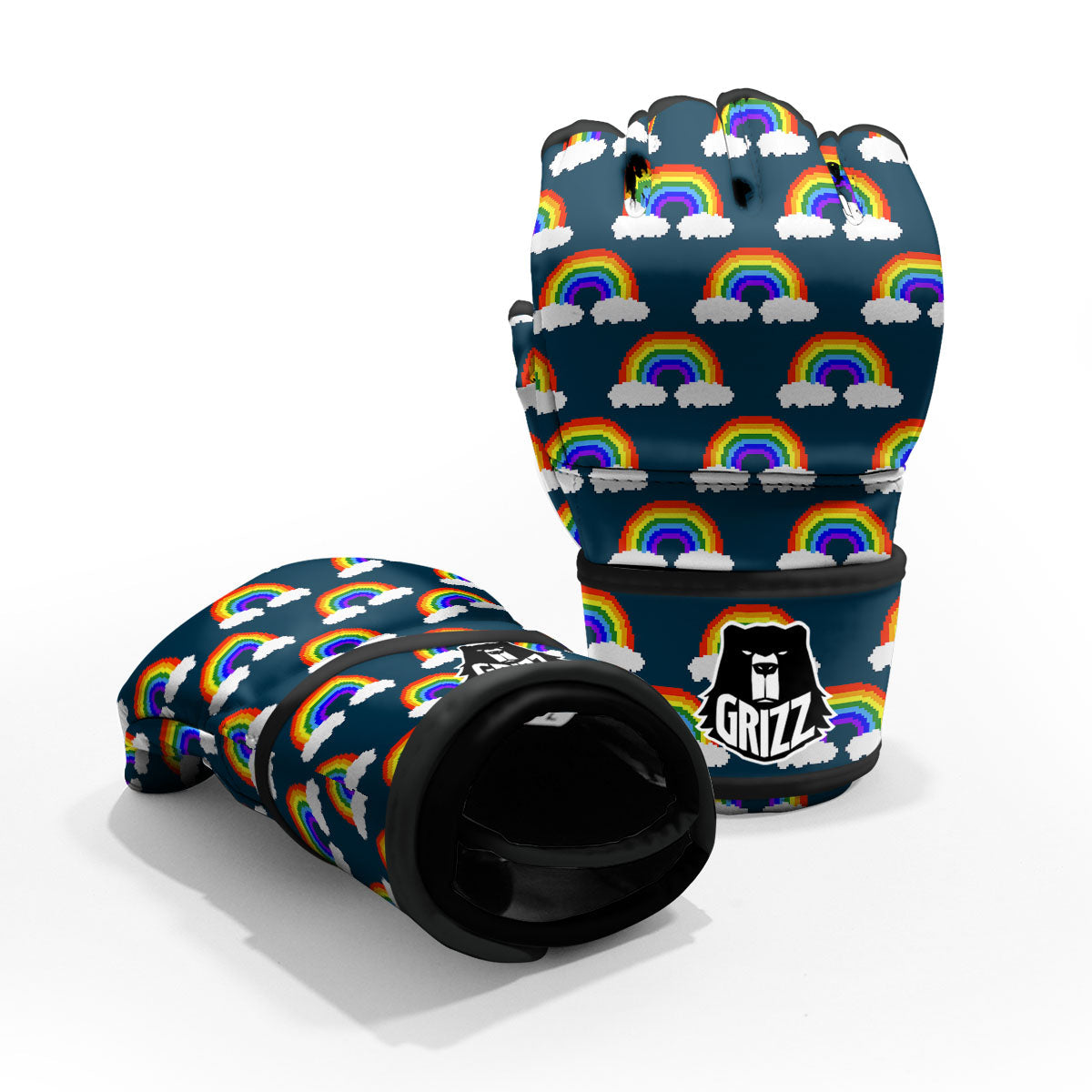 Rainbow Pixel Print Pattern MMA Gloves-grizzshop