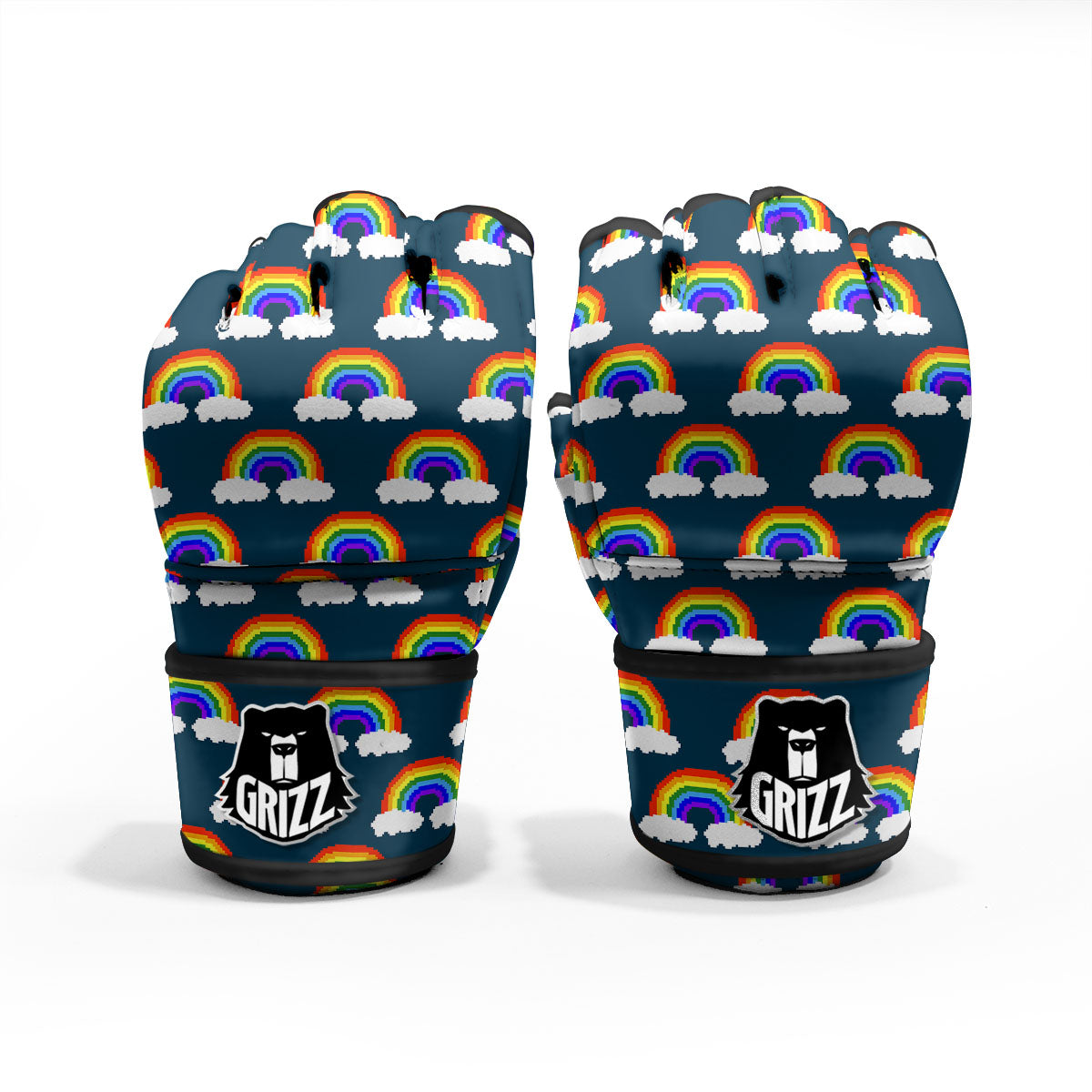 Rainbow Pixel Print Pattern MMA Gloves-grizzshop