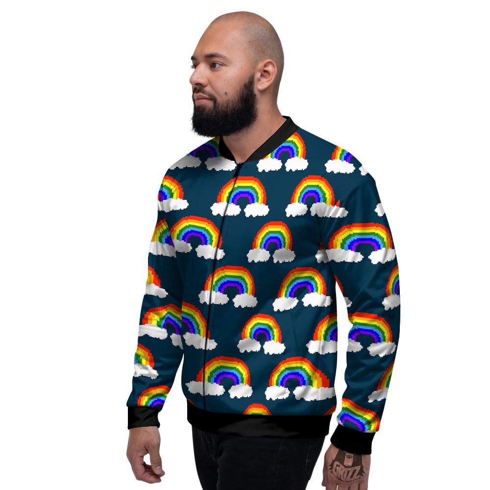 Rainbow Pixel Print Pattern Men's Bomber Jacket-grizzshop