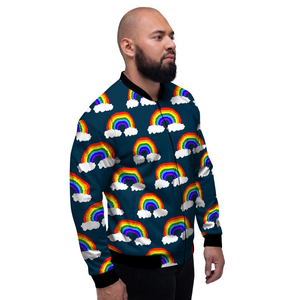 Rainbow Pixel Print Pattern Men's Bomber Jacket-grizzshop