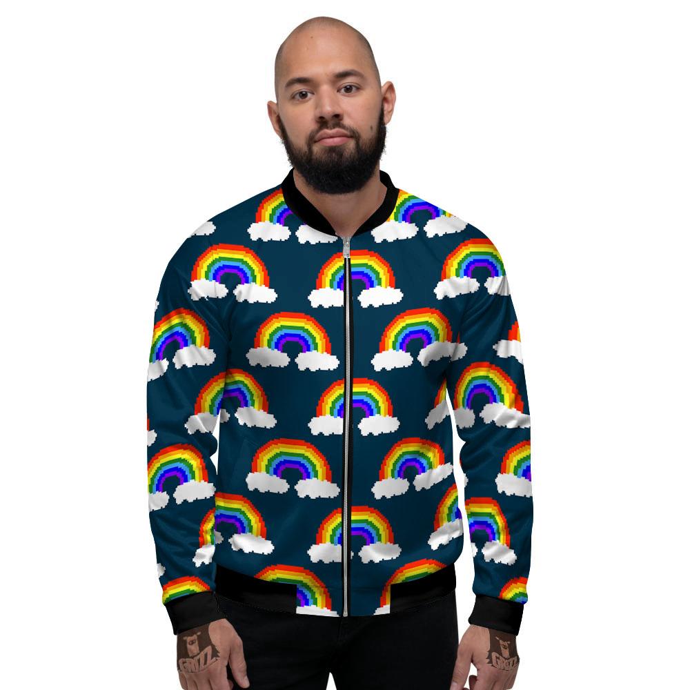 Rainbow Pixel Print Pattern Men's Bomber Jacket-grizzshop