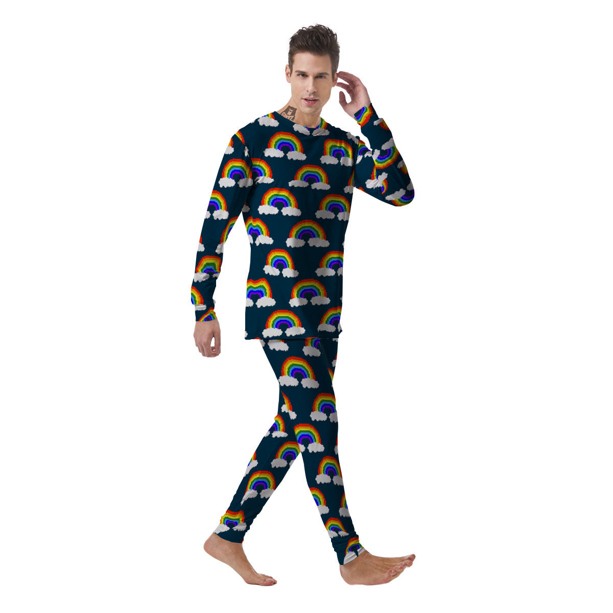 Rainbow Pixel Print Pattern Men's Pajamas-grizzshop