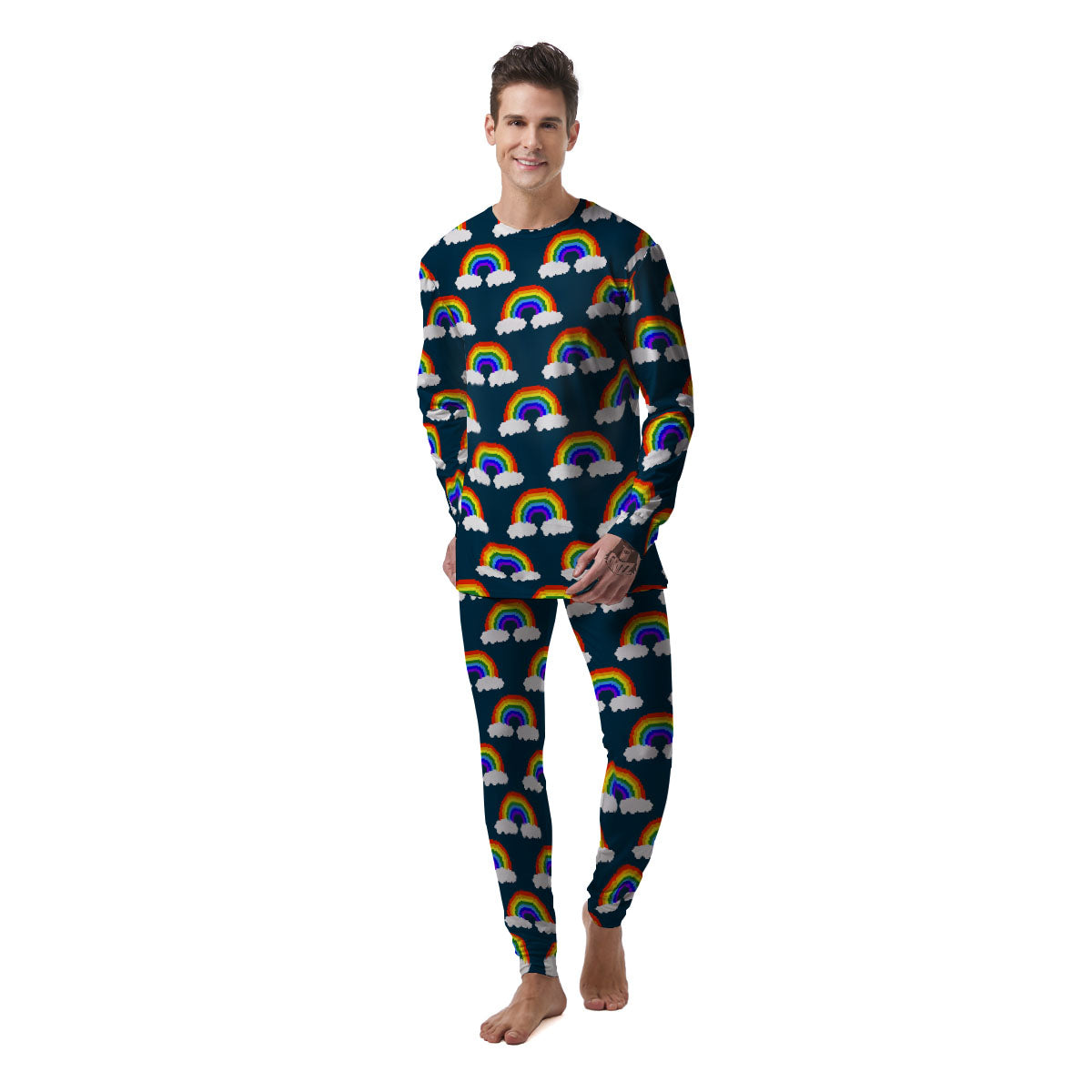 Rainbow Pixel Print Pattern Men's Pajamas-grizzshop