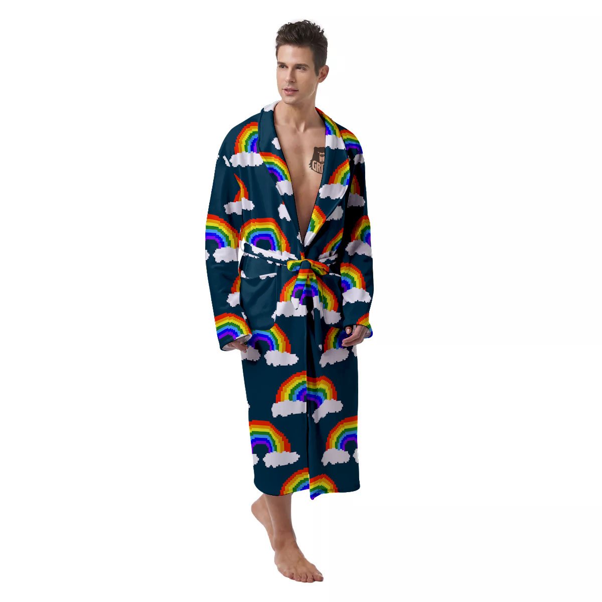 Rainbow Pixel Print Pattern Men's Robe-grizzshop