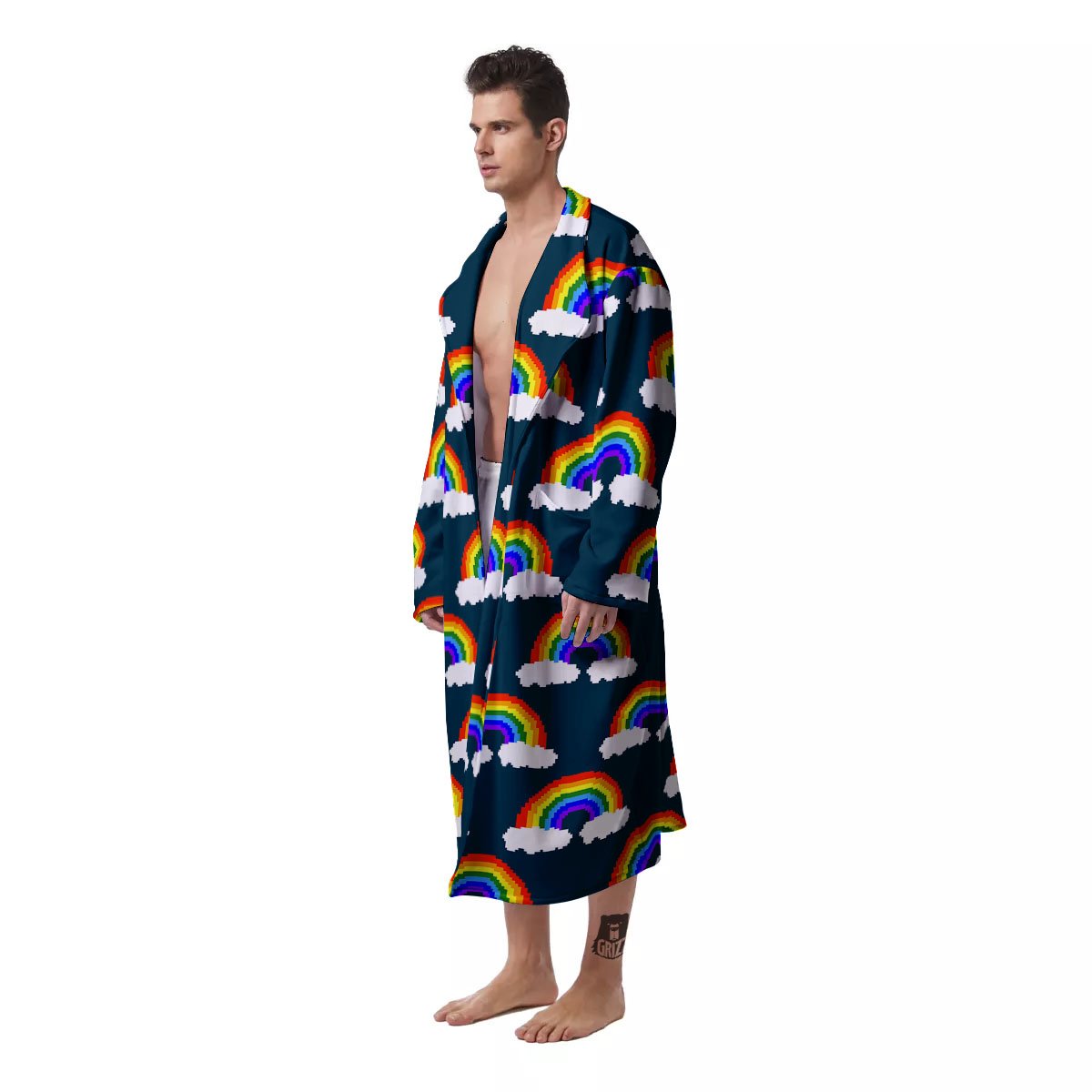 Rainbow Pixel Print Pattern Men's Robe-grizzshop