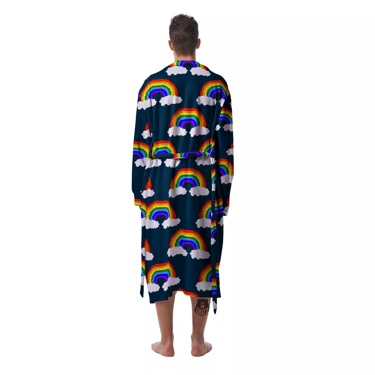Rainbow Pixel Print Pattern Men's Robe-grizzshop