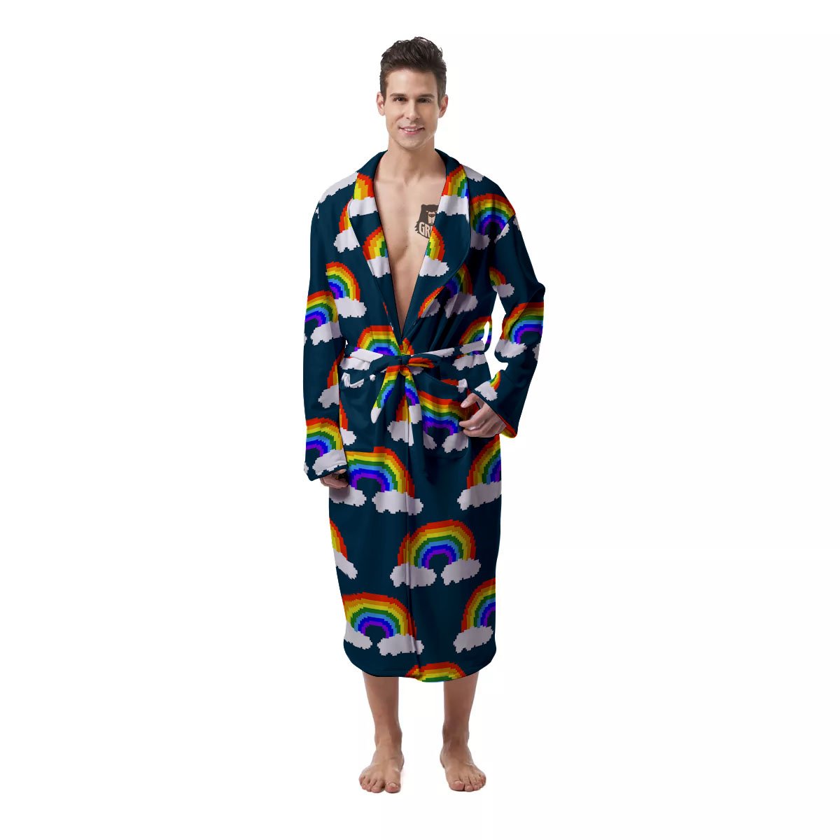 Rainbow Pixel Print Pattern Men's Robe-grizzshop