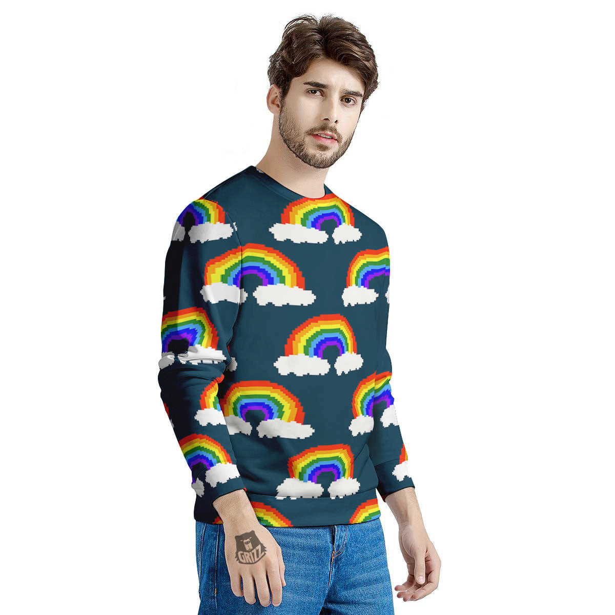 Rainbow Pixel Print Pattern Men's Sweatshirt-grizzshop