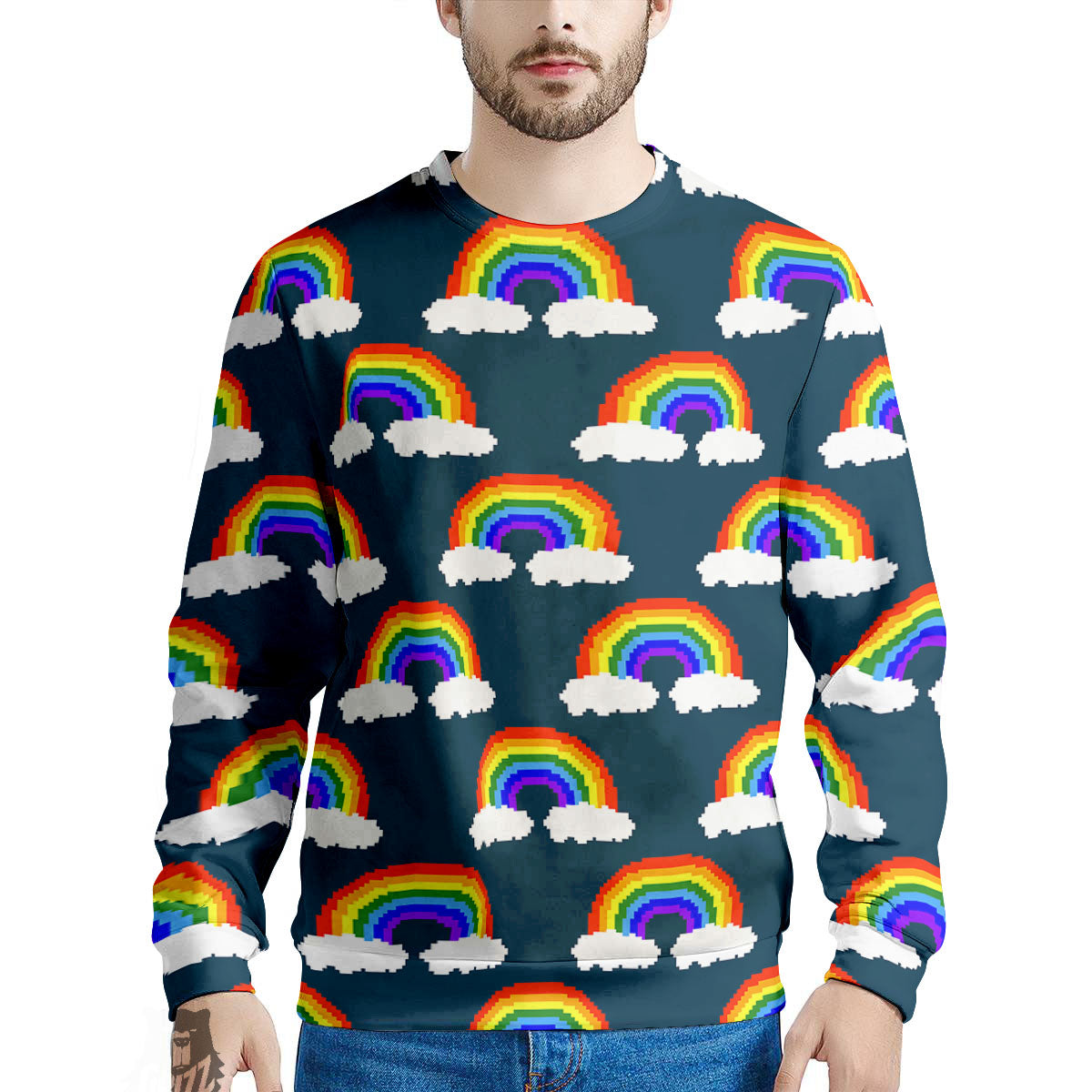 Rainbow Pixel Print Pattern Men's Sweatshirt-grizzshop