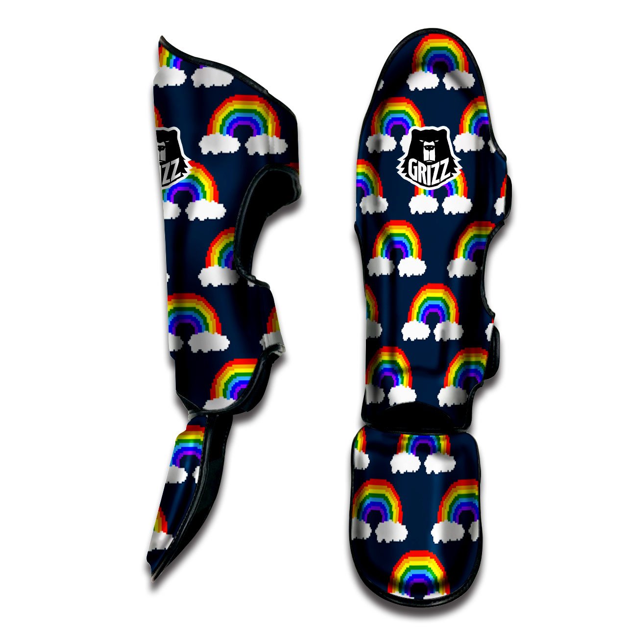 Rainbow Pixel Print Pattern Muay Thai Shin Guards-grizzshop