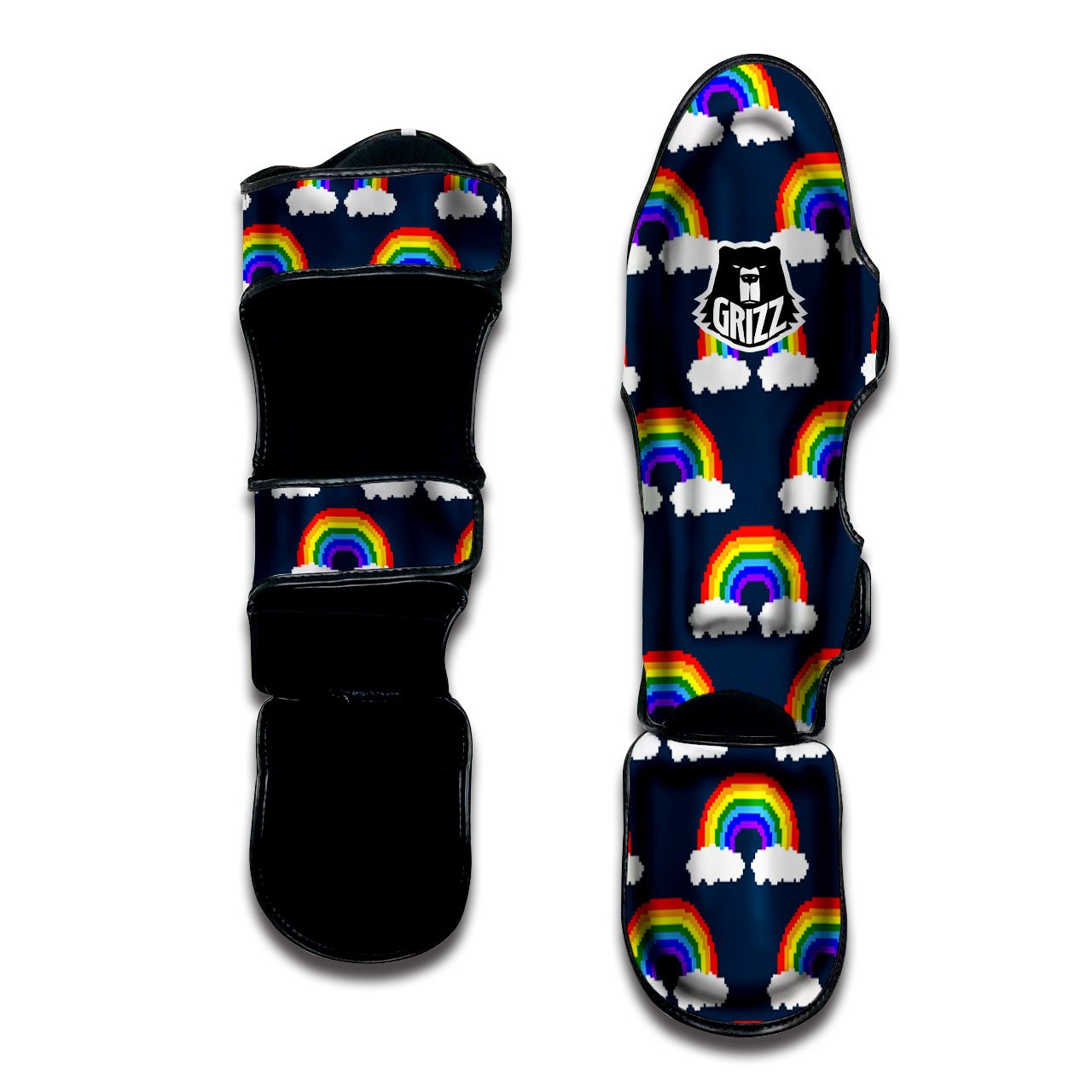 Rainbow Pixel Print Pattern Muay Thai Shin Guards-grizzshop