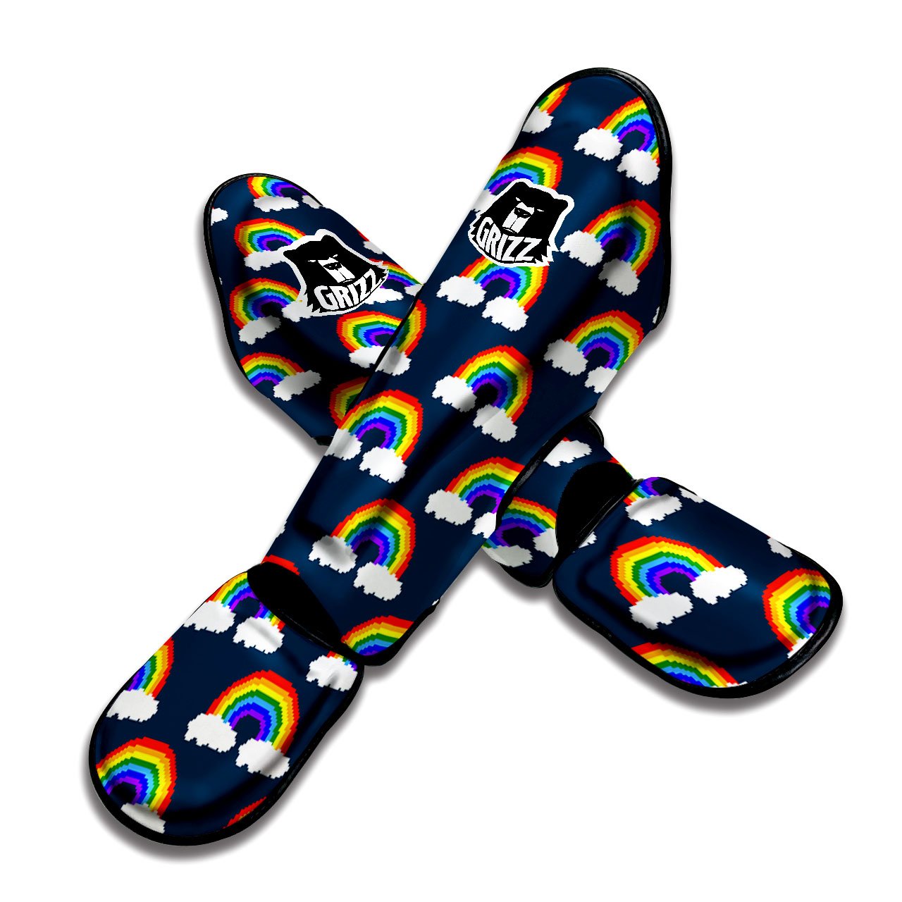 Rainbow Pixel Print Pattern Muay Thai Shin Guards-grizzshop
