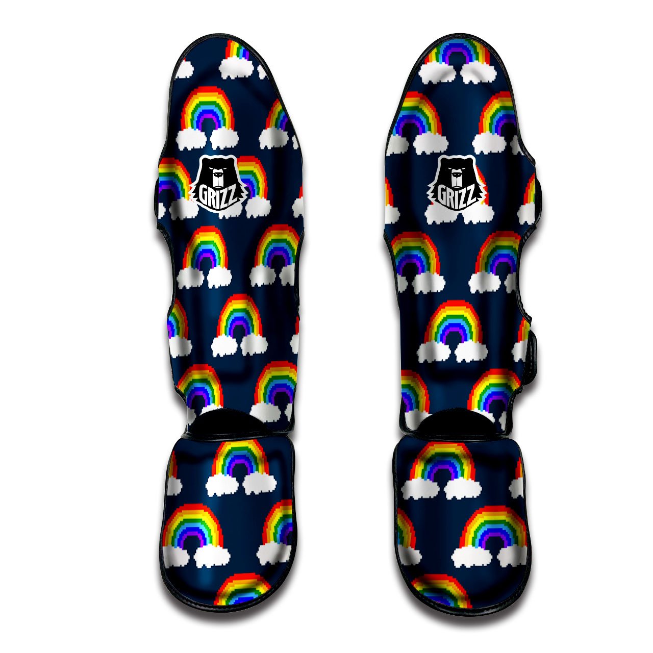 Rainbow Pixel Print Pattern Muay Thai Shin Guards-grizzshop