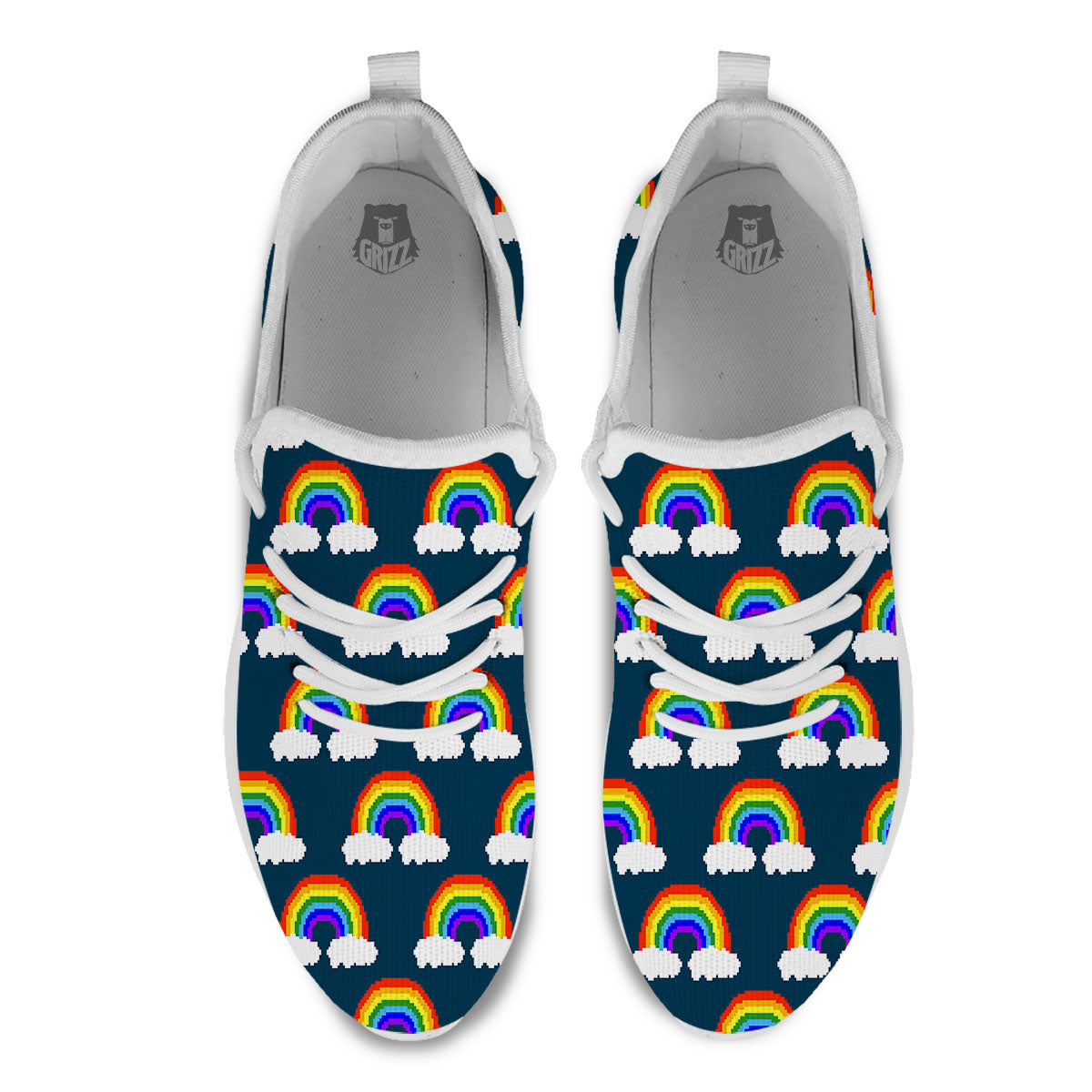 Rainbow Pixel Print Pattern White Athletic Shoes-grizzshop