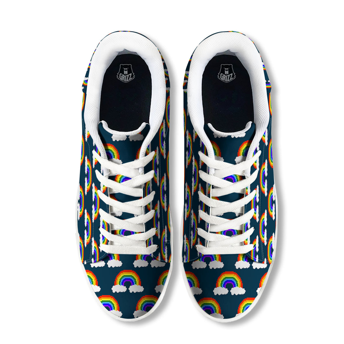 Rainbow Pixel Print Pattern White Low Top Sneakers-grizzshop