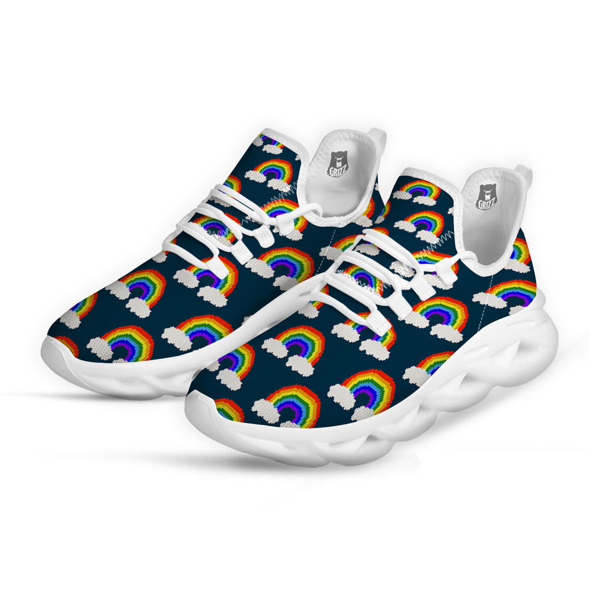Rainbow Pixel Print Pattern White Running Shoes-grizzshop