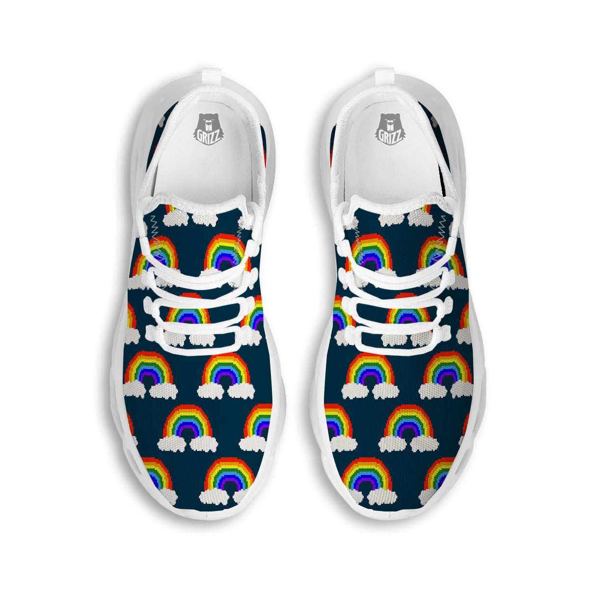 Rainbow Pixel Print Pattern White Running Shoes-grizzshop