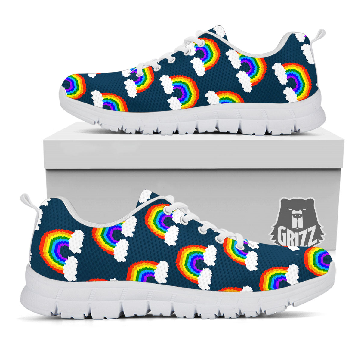 Rainbow Pixel Print Pattern White Sneaker-grizzshop