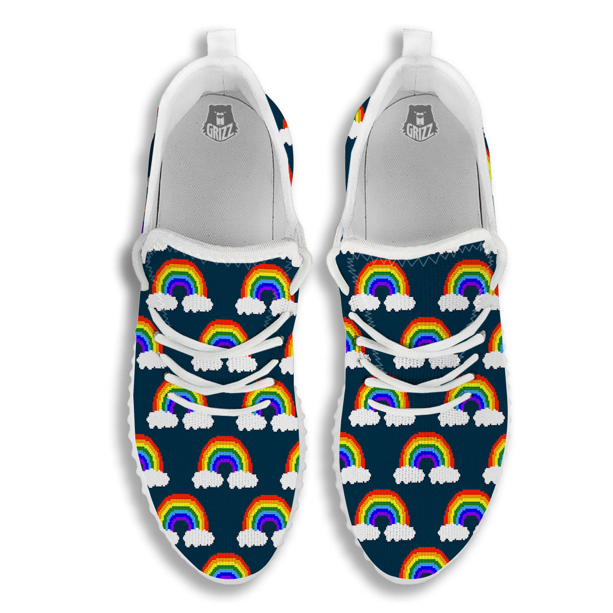 Rainbow Pixel Print Pattern White Walking Shoes-grizzshop
