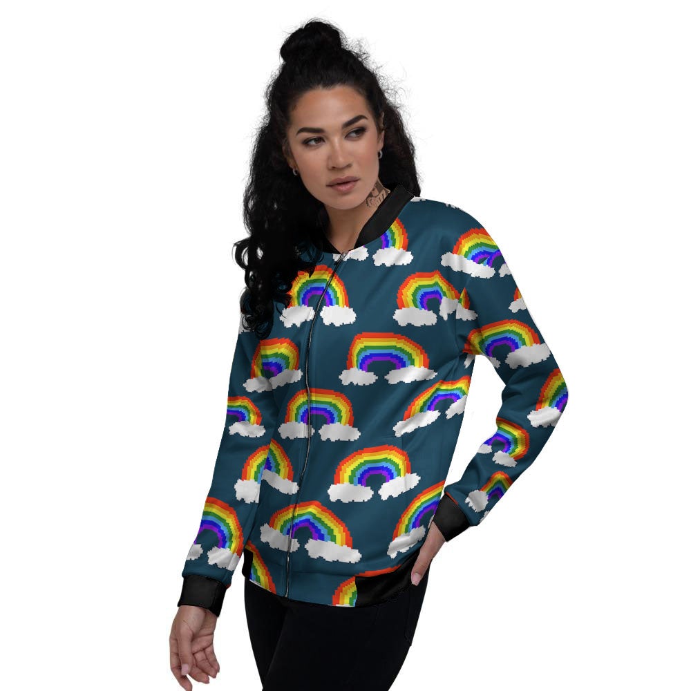 Rainbow Pixel Print Pattern Women's Bomber Jacket-grizzshop