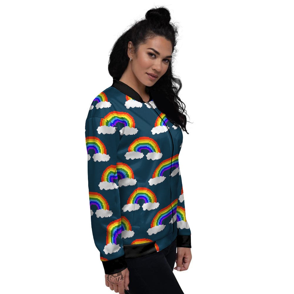 Rainbow Pixel Print Pattern Women's Bomber Jacket-grizzshop