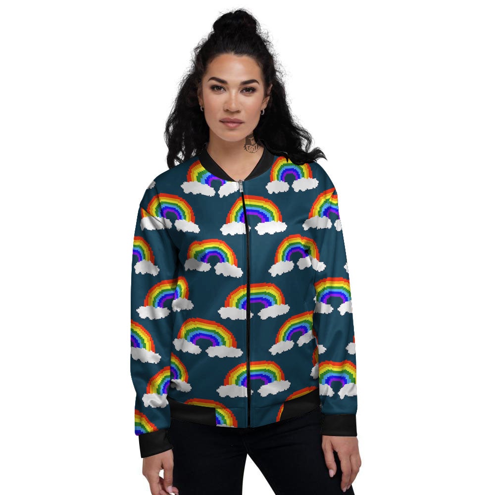 Rainbow Pixel Print Pattern Women's Bomber Jacket-grizzshop