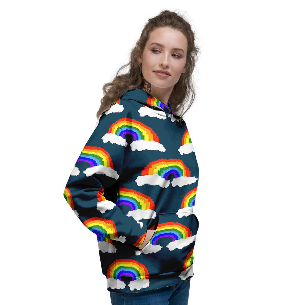 Rainbow Pixel Print Pattern Women's Hoodie-grizzshop