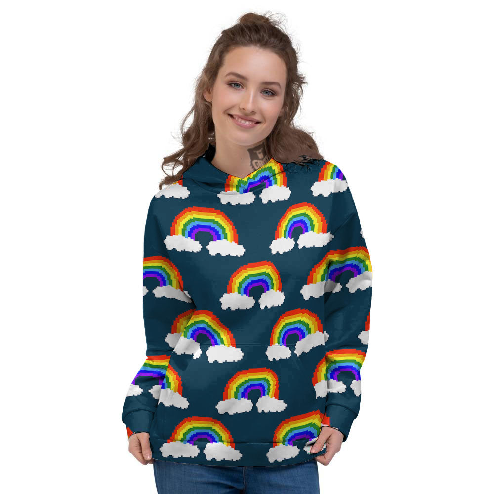Rainbow Pixel Print Pattern Women's Hoodie-grizzshop