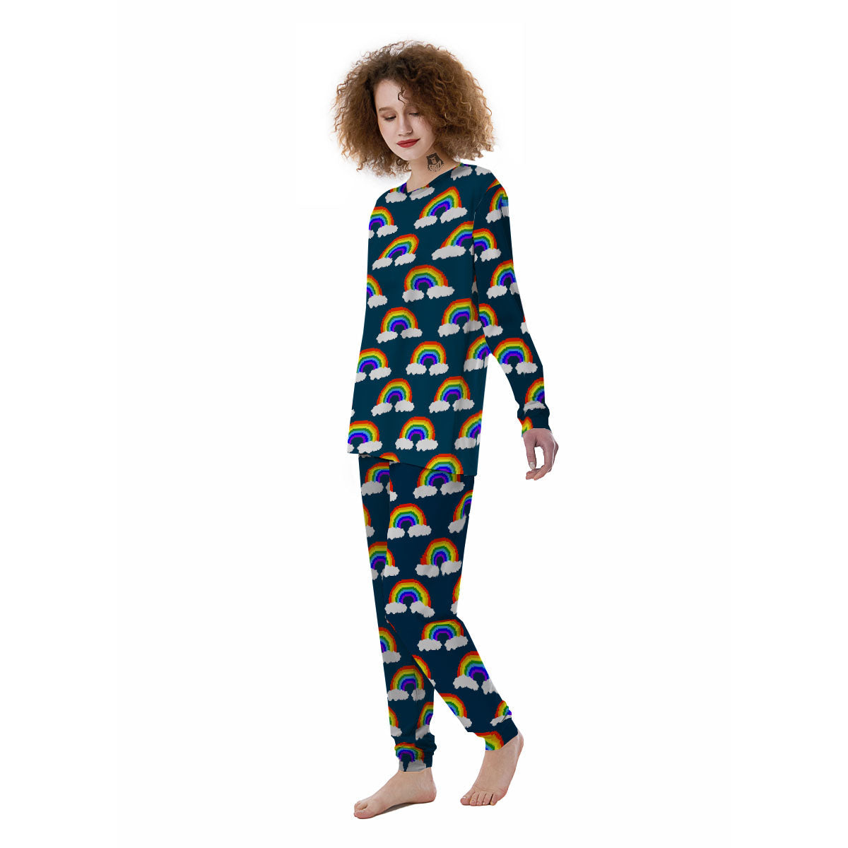 Rainbow Pixel Print Pattern Women's Pajamas-grizzshop