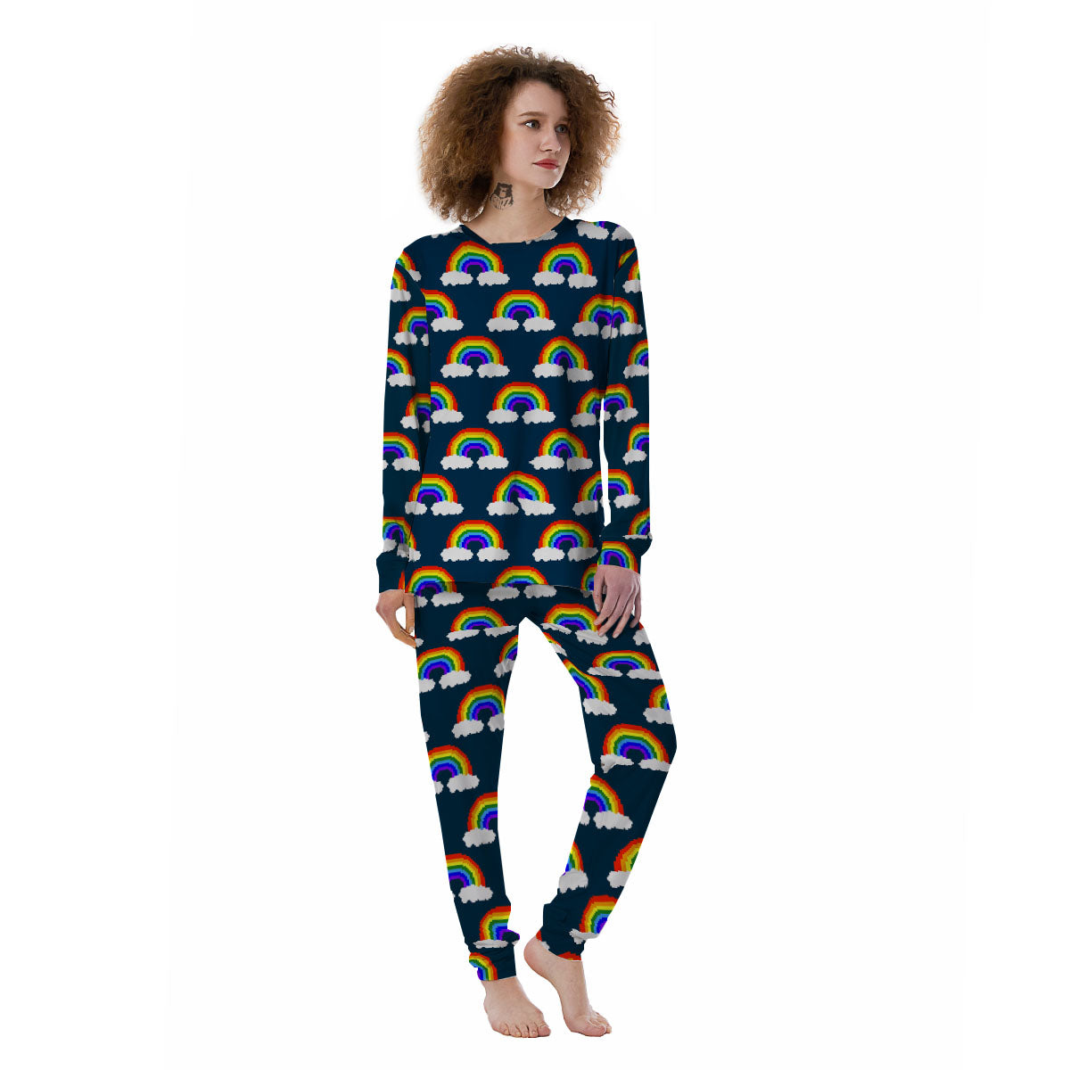 Rainbow Pixel Print Pattern Women's Pajamas-grizzshop