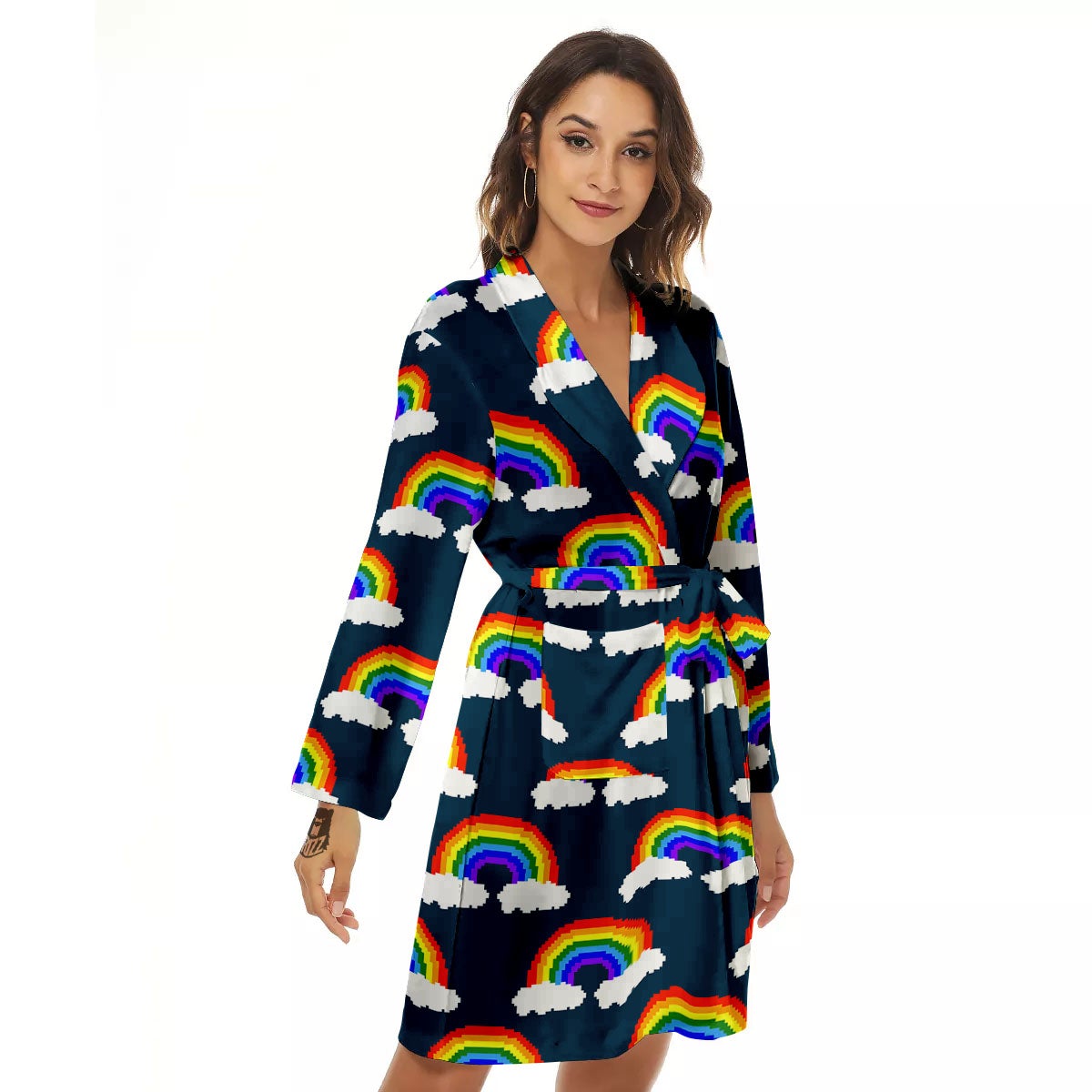 Rainbow Pixel Print Pattern Women's Robe-grizzshop