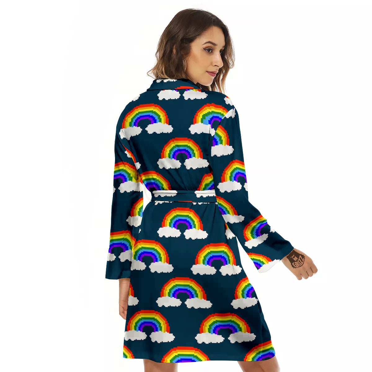Rainbow Pixel Print Pattern Women's Robe-grizzshop