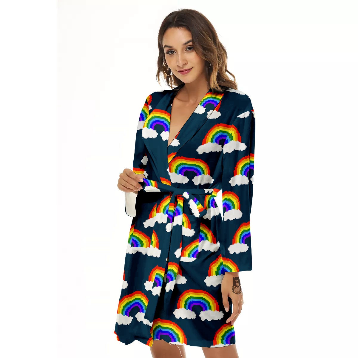 Rainbow Pixel Print Pattern Women's Robe-grizzshop