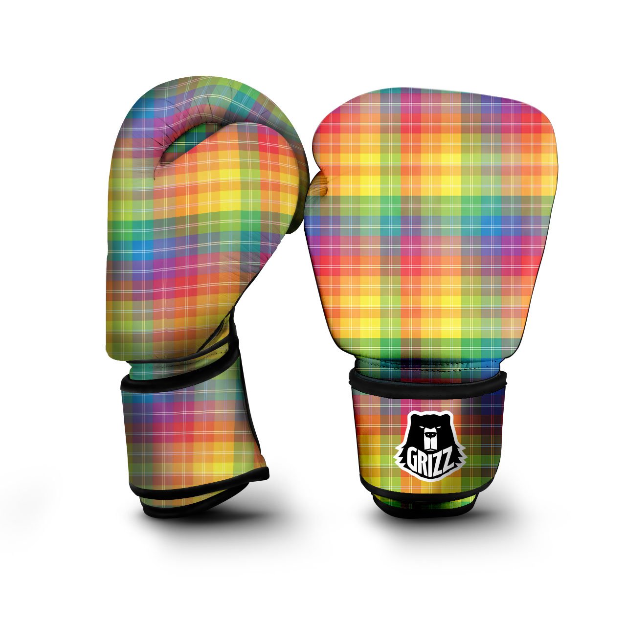 Rainbow Plaid LGBT Pride Print Pattern Boxing Gloves-grizzshop