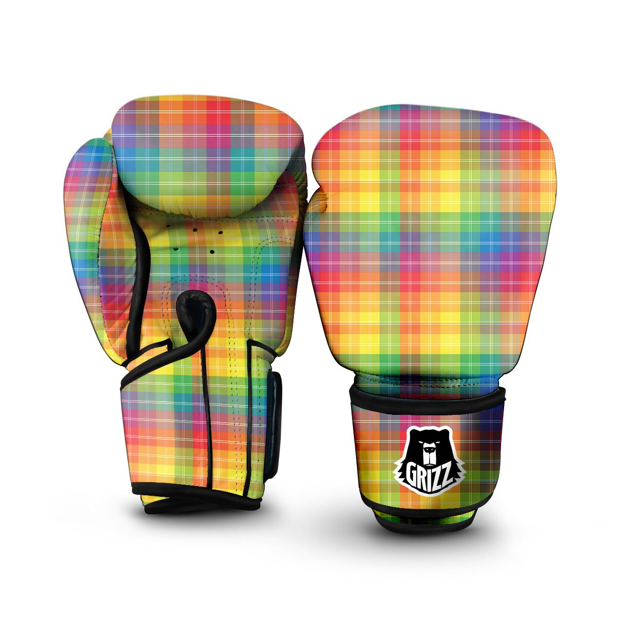 Rainbow Plaid LGBT Pride Print Pattern Boxing Gloves-grizzshop