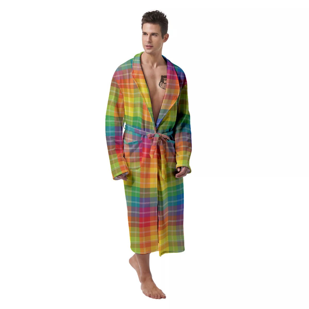 Rainbow Plaid LGBT Pride Print Pattern Men's Robe-grizzshop