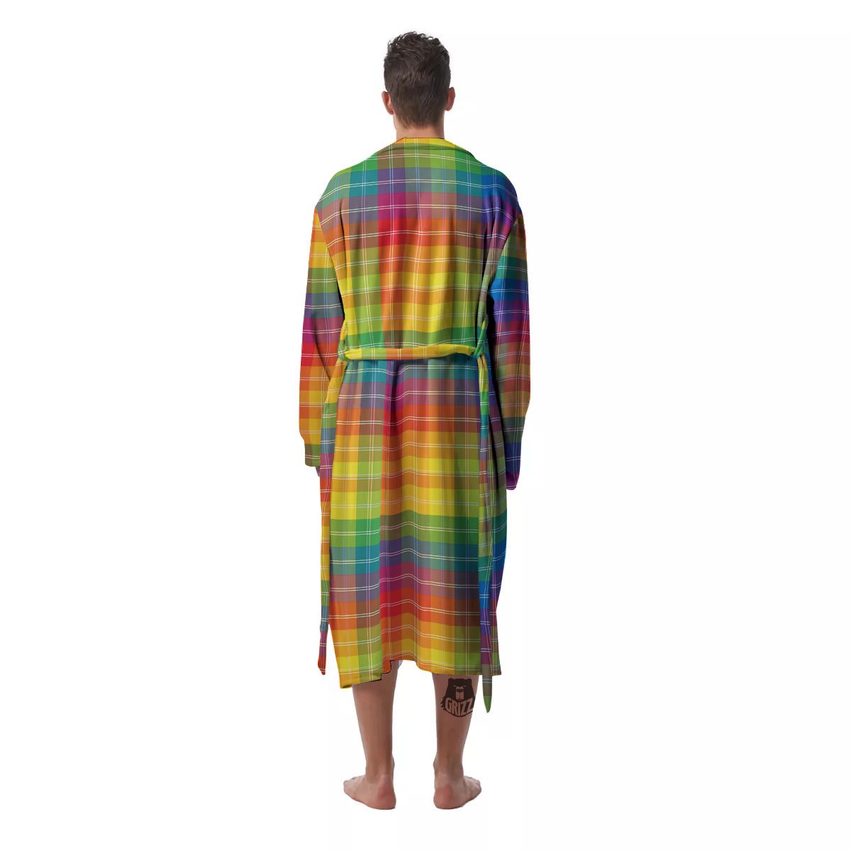 Rainbow Plaid LGBT Pride Print Pattern Men's Robe-grizzshop