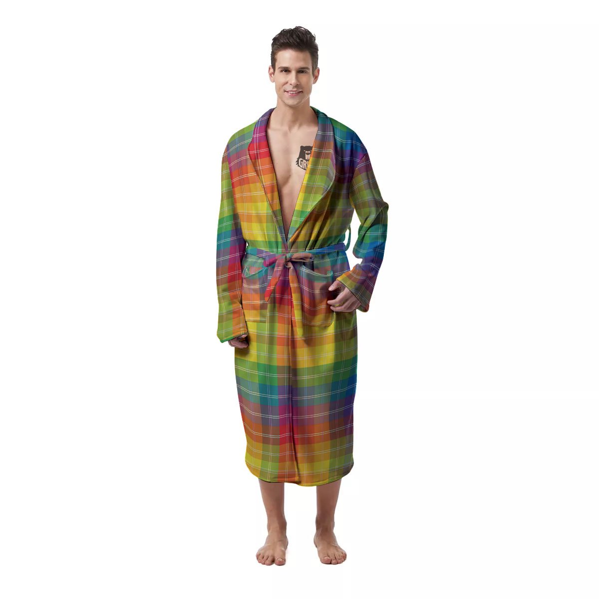 Rainbow Plaid LGBT Pride Print Pattern Men's Robe-grizzshop