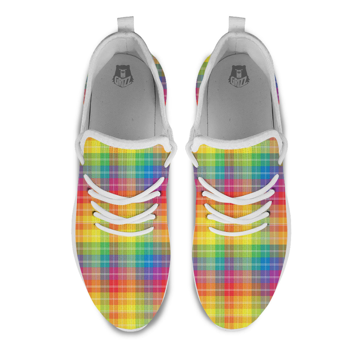 Rainbow Plaid LGBT Pride Print Pattern White Athletic Shoes-grizzshop