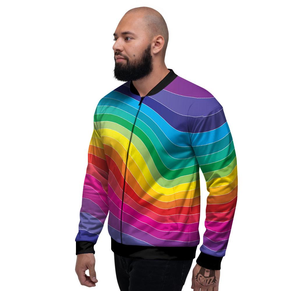 Rainbow Print Men's Bomber Jacket-grizzshop