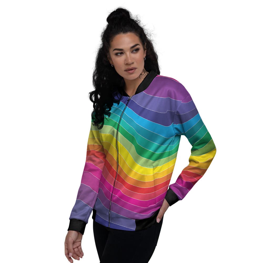 Rainbow Print Women's Bomber Jacket-grizzshop