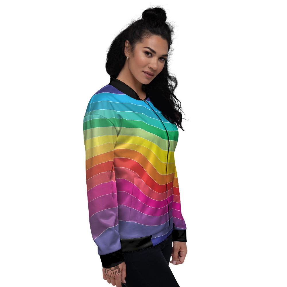 Rainbow Print Women's Bomber Jacket-grizzshop