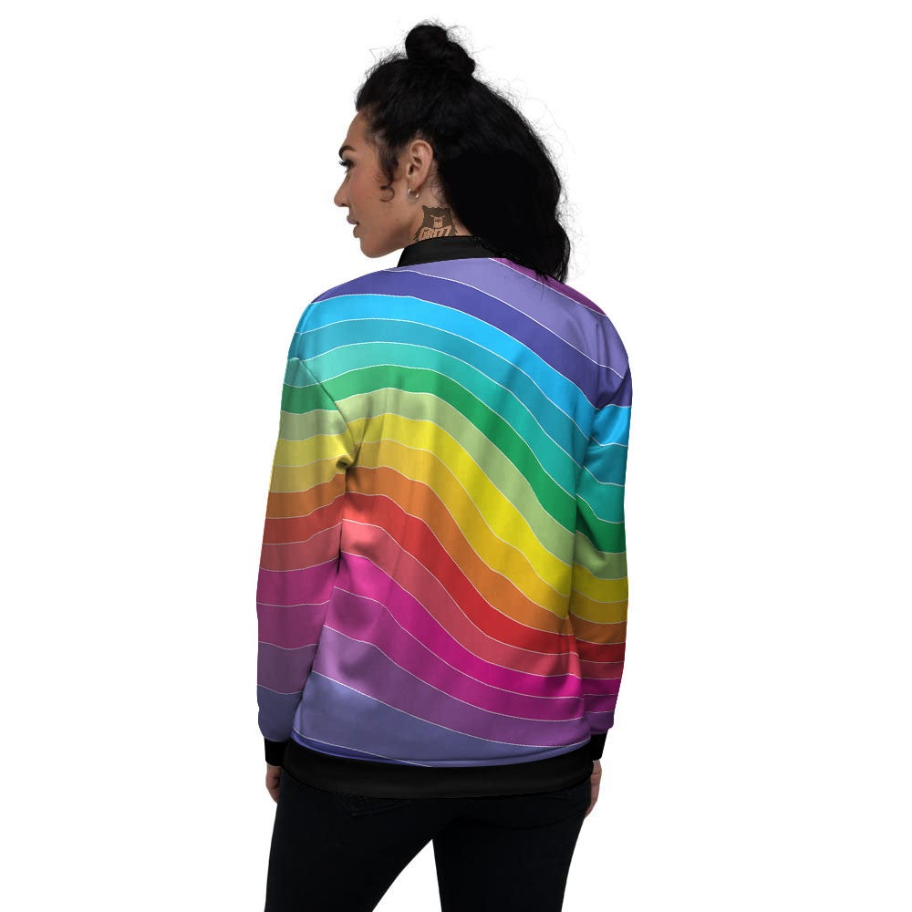 Rainbow Print Women's Bomber Jacket-grizzshop