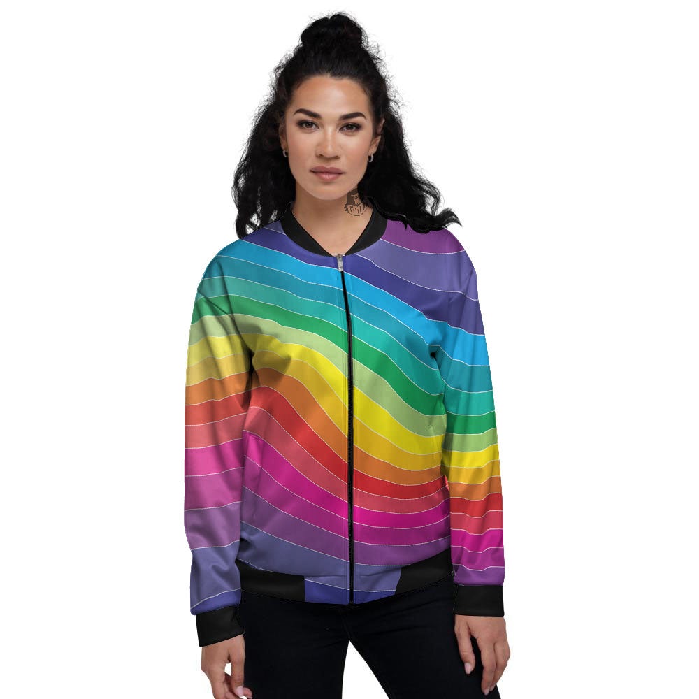 Rainbow Print Women's Bomber Jacket-grizzshop