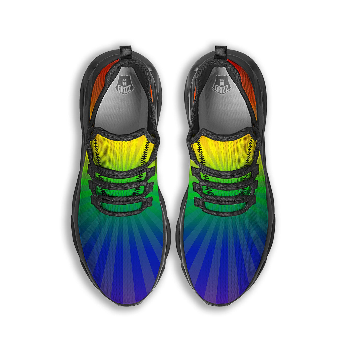 Rainbow Rays LGBT Pride Print Black Running Shoes-grizzshop