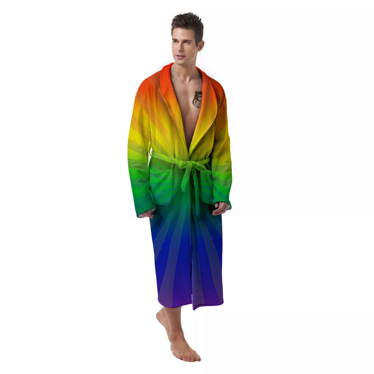 Rainbow Rays LGBT Pride Print Men's Robe-grizzshop