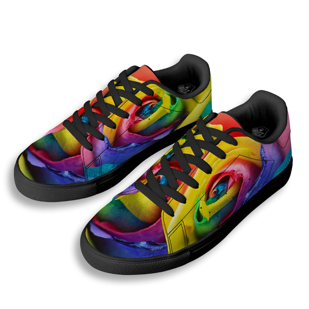 Rainbow Roses LGBT Pride Print Black Low Top Sneakers-grizzshop