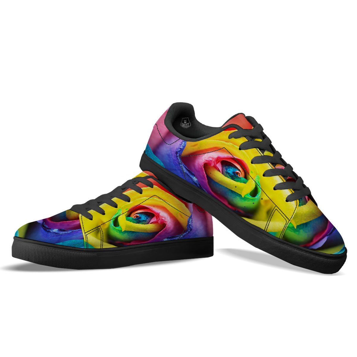 Rainbow Roses LGBT Pride Print Black Low Top Sneakers-grizzshop