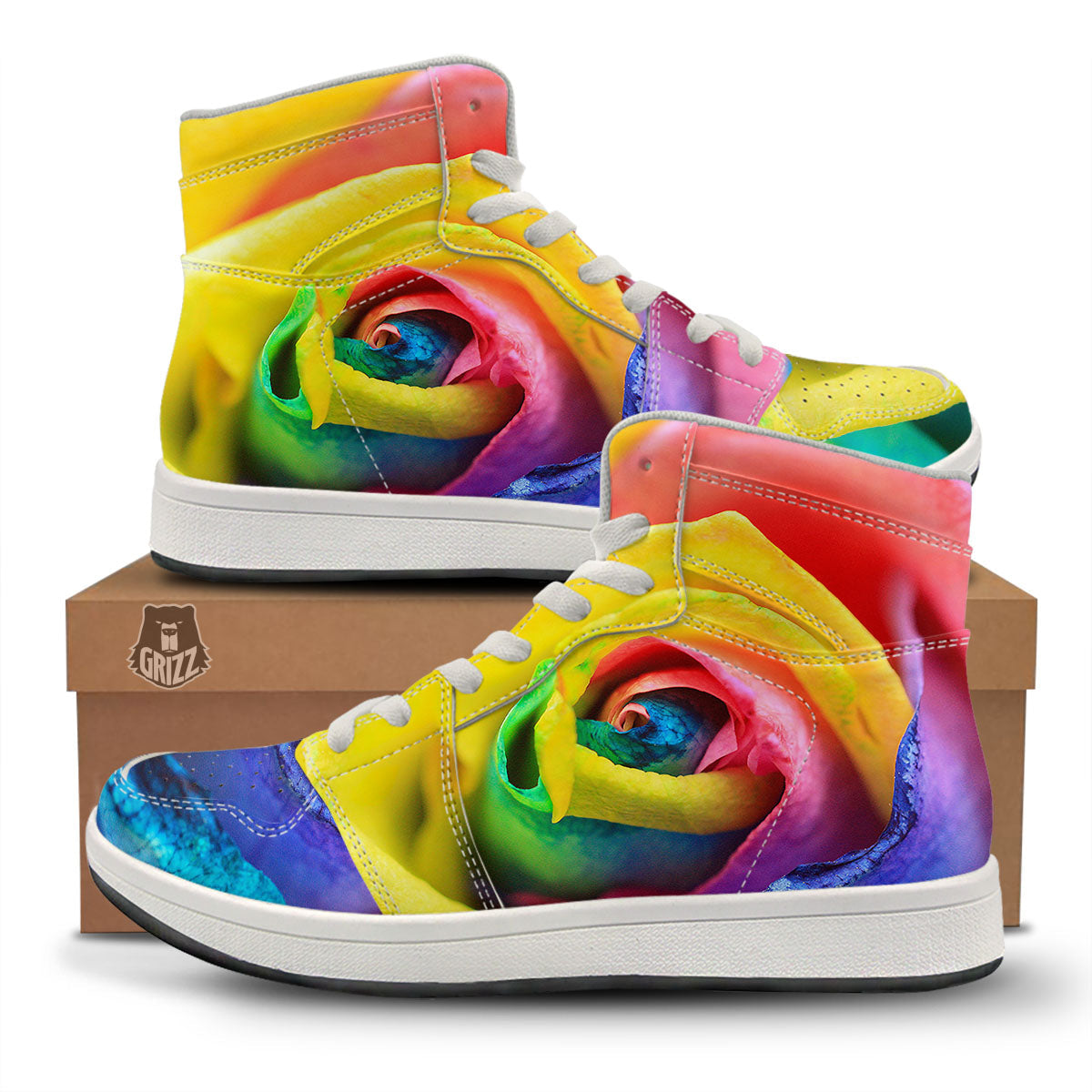 Rainbow Roses LGBT Pride Print High Top Sneakers-grizzshop